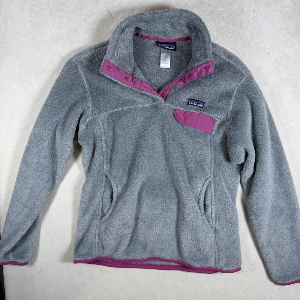 Patagonia Women’s Medium Gray and Pink Women's Synchilla Button Snap Sweater